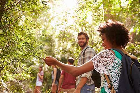 Group of friends hiking together
