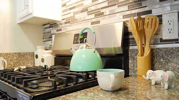 Elm Court Apartment kitchen granite countertop and stove