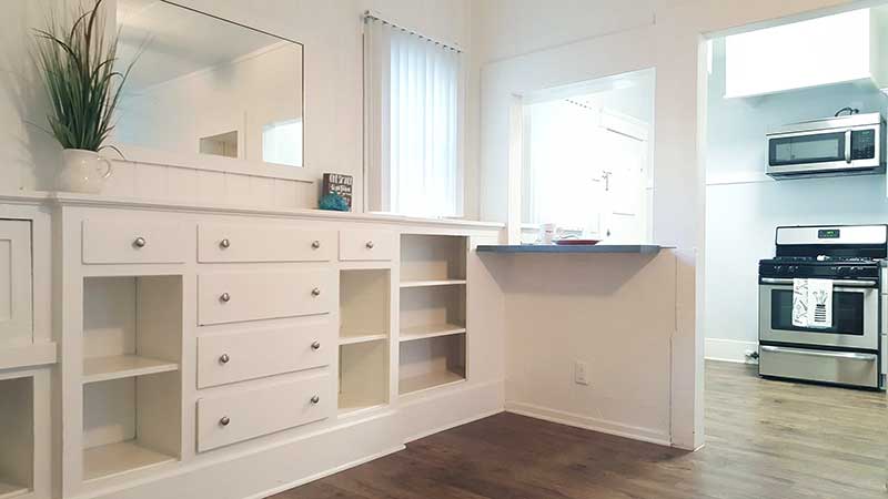 Living room cabinetry with lots of storage