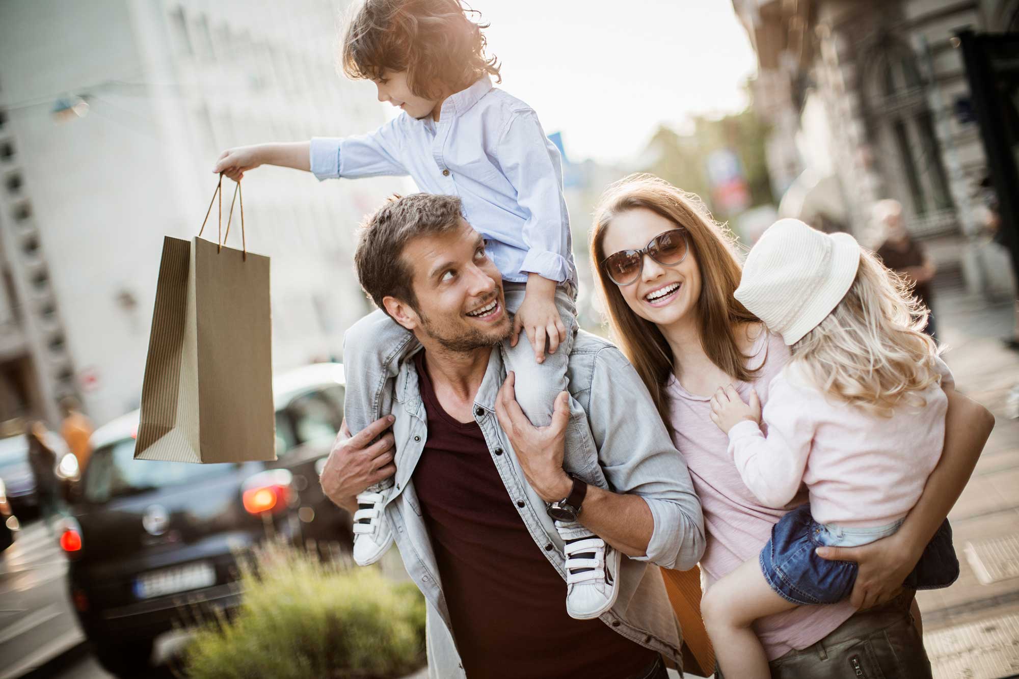 Family having fun shopping together